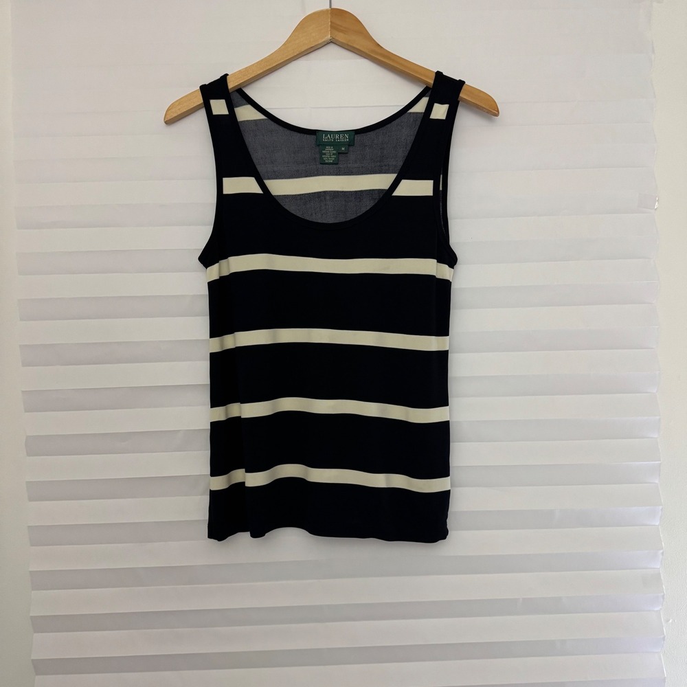 Lauren Ralph Lauren Navy Blue White Striped Sleeveless Tank Top Rayon Medium